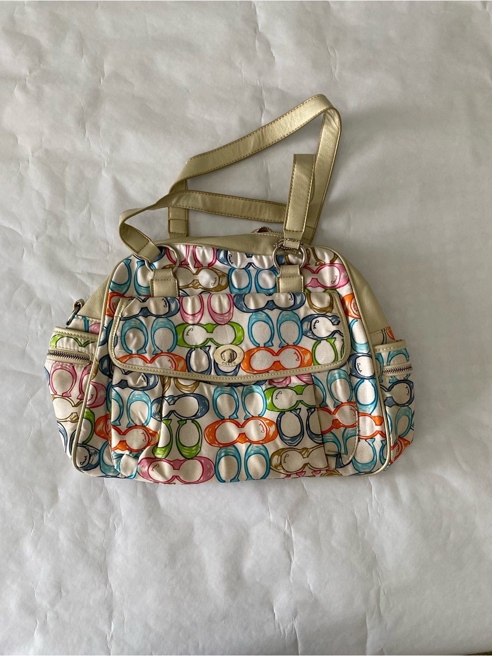 Coach Multicolor Signature 'C' Shoulder Bag with Gold Trim